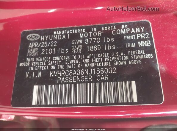 KMHRC8A36NU186032 2022 HYUNDAI VENUE Красный Вид подкапотного пространства