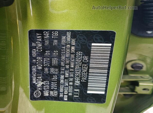 KMHRC8A37PU249299 2023 HYUNDAI VENUE Зеленый Вид наклейки с VIN-кодом