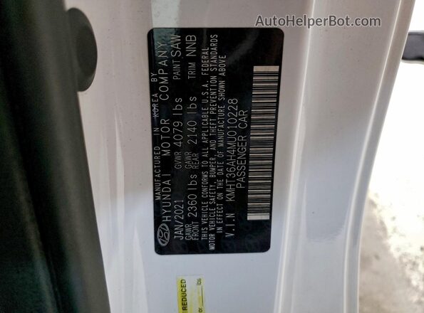 KMHT36AH4MU010228 2021 HYUNDAI VELOSTER White VIN sticker view