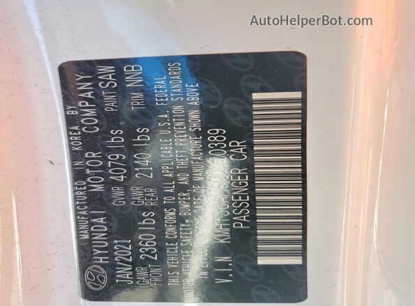 KMHT36AH6MU010389 2021 HYUNDAI VELOSTER White Vista del compartimento del motor