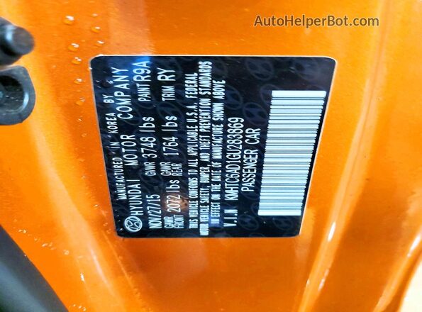 KMHTC6AD1GU283869 2016 HYUNDAI VELOSTER Оранжевый Вид подкапотного пространства