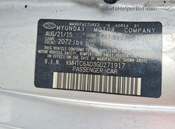 KMHTC6AD3GU271917 2016 HYUNDAI VELOSTER Silver Widok wnętrza z tyłu