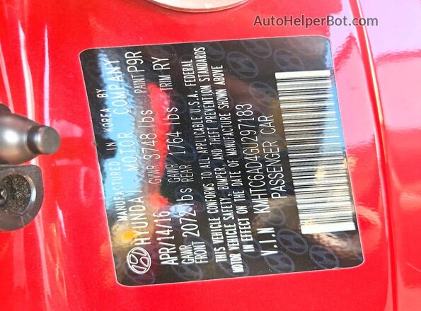 KMHTC6AD4GU297183 2016 HYUNDAI VELOSTER Красный Вид подкапотного пространства