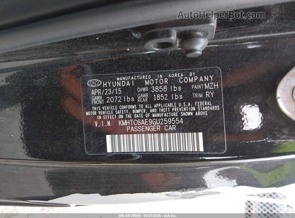 KMHTC6AE9GU259554 2016 HYUNDAI VELOSTER Black Widok komory silnika
