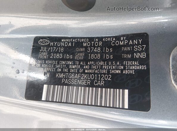 KMHTG6AF2KU011202 2019 HYUNDAI VELOSTER Gray Vista del compartimento del motor