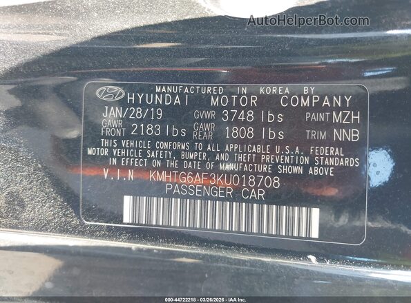 KMHTG6AF3KU018708 2019 HYUNDAI VELOSTER Black Շարժիչի բաժամունքի տեսք