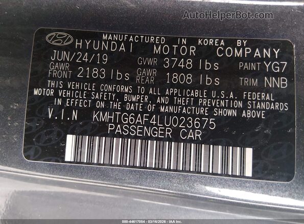 KMHTG6AF4LU023675 2020 HYUNDAI VELOSTER Gray Շարժիչի բաժամունքի տեսք