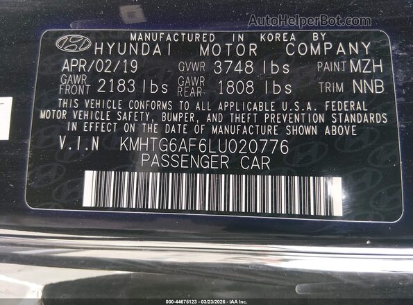 KMHTG6AF6LU020776 2020 HYUNDAI VELOSTER Black Engine compartment view