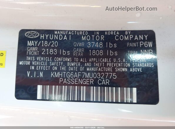 KMHTG6AF7MU032775 2021 HYUNDAI VELOSTER White Engine compartment view