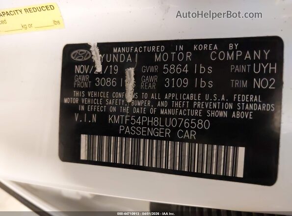 KMTF54PH8LU076580 2020 GENESIS G90 White Вид підкапотного простору
