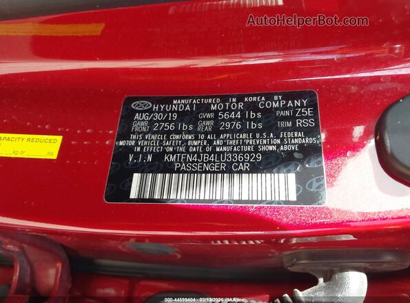 KMTFN4JB4LU336929 2020 GENESIS G80 Red Widok komory silnika