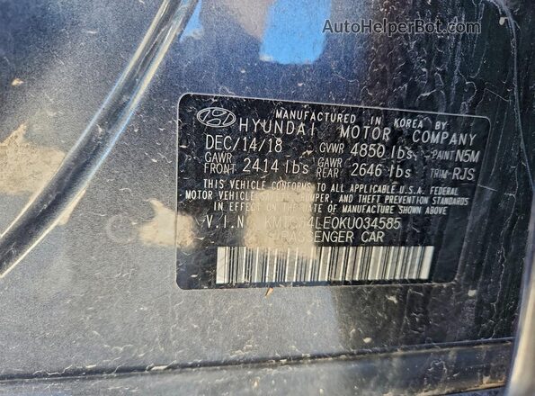 KMTG34LE0KU034585 2019 GENESIS G70 Gray Widok naklejki z numerem VIN