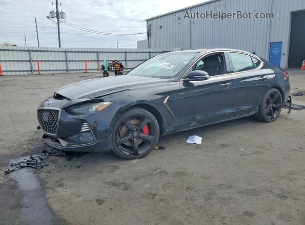 KMTG34LE8KU015590 2019 GENESIS G70 Black Առջևի ձախ երեք քառորդ տեսարան