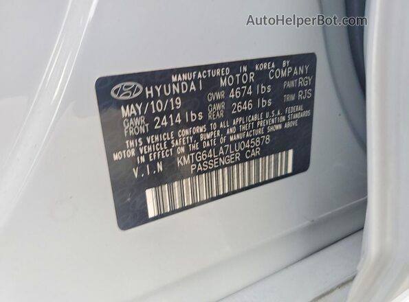 KMTG64LA7LU045878 2020 GENESIS G70 Silver VIN კოდის სტიკერის ხედი