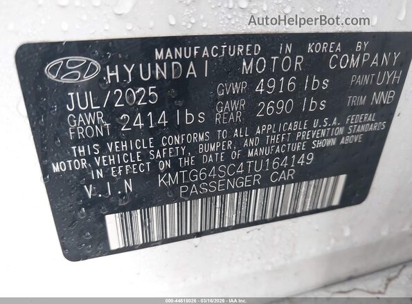 KMTG64SC4TU164149 2026 GENESIS G70 Белый Вид подкапотного пространства