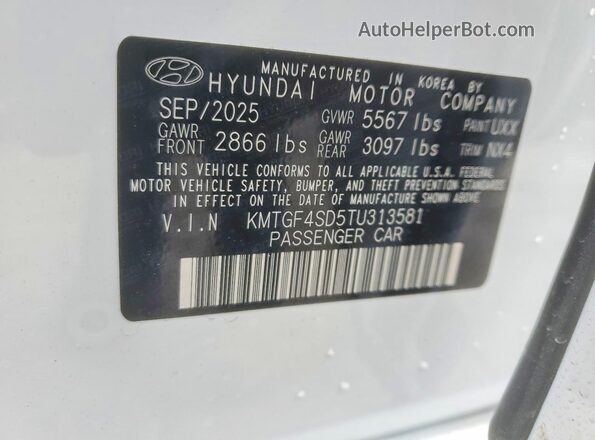 KMTGF4SD5TU313581 2026 GENESIS G80 White VIN sticker view