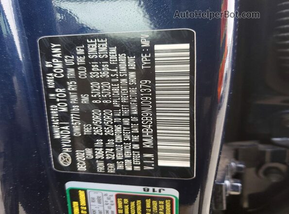 KMUHB4SB9NU091379 2022 GENESIS GV80 Синий Вид наклейки с VIN-кодом