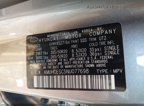 KMUHCESC5NU077698 2022 GENESIS GV80 Gray Շարժիչի բաժամունքի տեսք