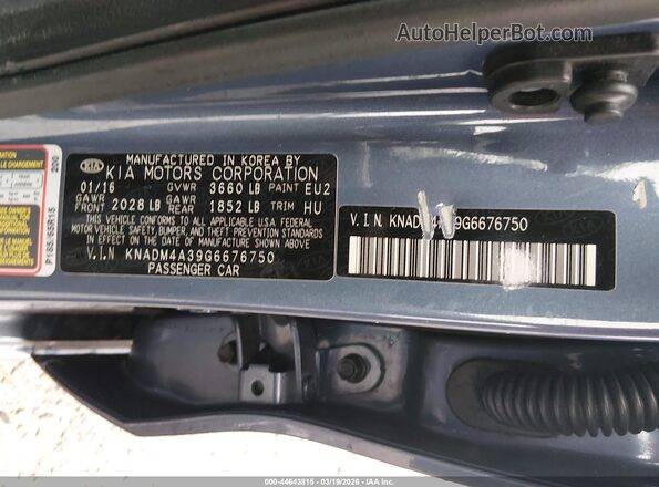 KNADM4A39G6676750 2016 KIA RIO Синий Вид подкапотного пространства