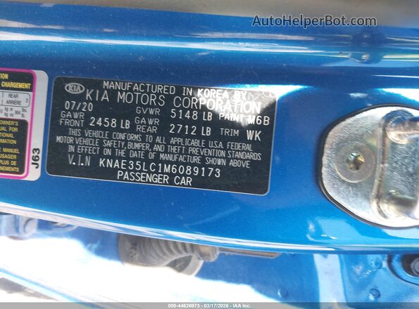 KNAE35LC1M6089173 2021 KIA STINGER Синий Вид подкапотного пространства
