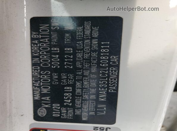 KNAE35LC2L6081811 2020 KIA STINGER White Շարժիչի բաժամունքի տեսք