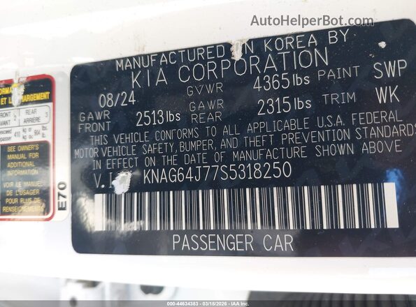 KNAG64J77S5318250 2025 KIA K5 Белый Вид подкапотного пространства