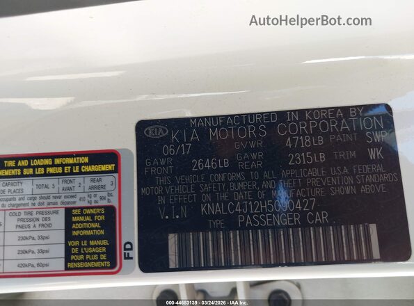 KNALC4J12H5090427 2017 KIA CADENZA White Engine compartment view