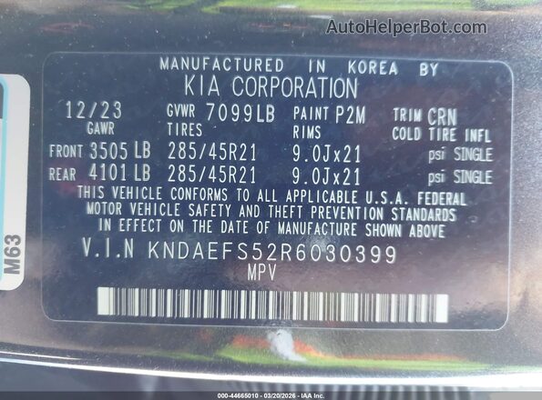 KNDAEFS52R6030399 2024 KIA EV9 Черный Вид подкапотного пространства