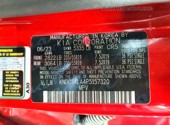 KNDC34LA4P5157320 2023 KIA EV6 Красный Вид подкапотного пространства