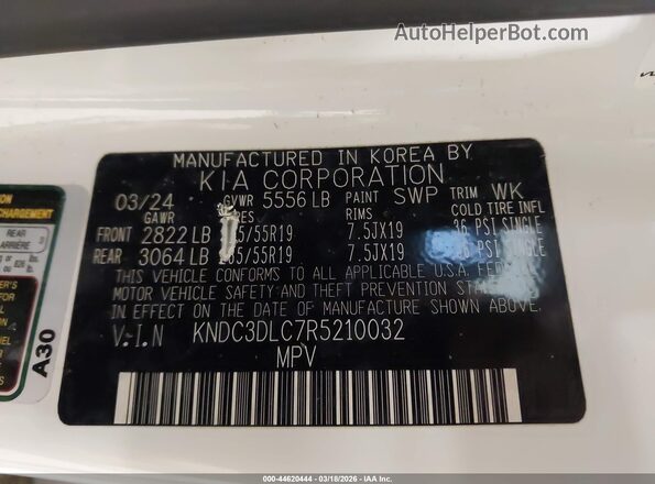 KNDC3DLC7R5210032 2024 KIA EV6 Белый Вид подкапотного пространства