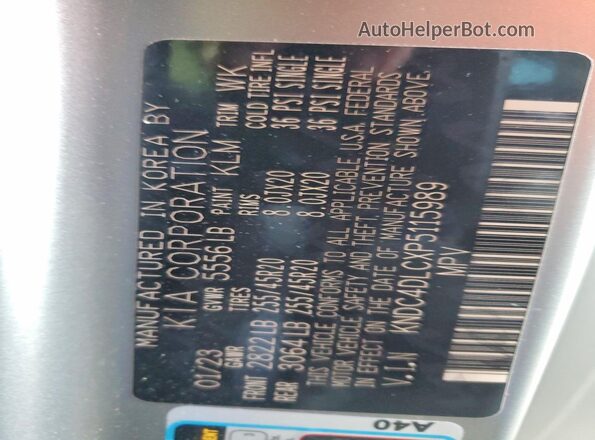 KNDC4DLCXP5115989 2023 KIA EV6 Gray Widok wnętrza 360 stopni