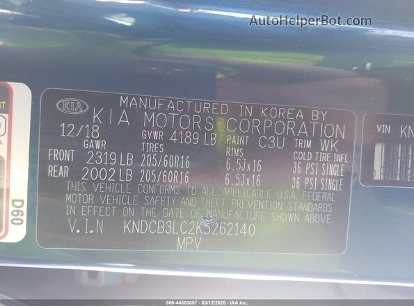 KNDCB3LC2K5262140 2019 KIA NIRO Blue ძრავის განყოფილების ხედი