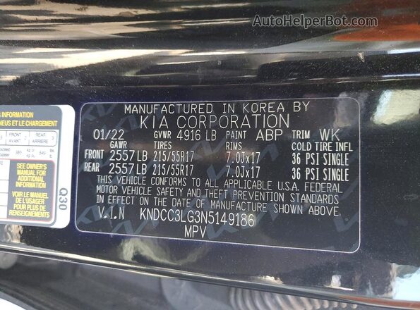 KNDCC3LG3N5149186 2022 KIA NIRO Черный Панорамный вид салона 360°