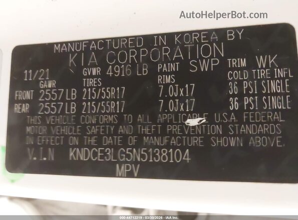 KNDCE3LG5N5138104 2022 KIA NIRO EV Белый Вид подкапотного пространства