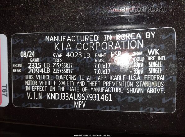 KNDJ33AU9S7931461 2025 KIA SOUL Черный Вид подкапотного пространства
