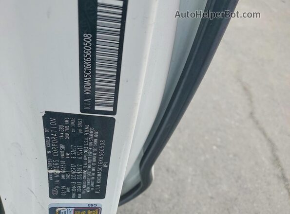 KNDMA5C16K6560508 2019 KIA SEDONA White VIN კოდის სტიკერის ხედი