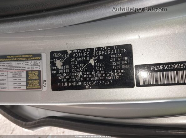 KNDMB5C10G6187227 2016 KIA SEDONA Серебряный Вид подкапотного пространства