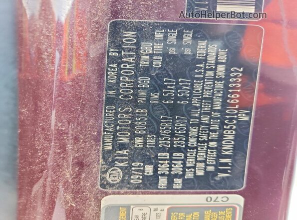KNDMB5C10L6613332 2020 KIA SEDONA Burgundy Vista del compartimento del motor