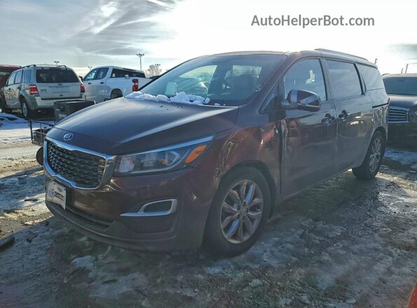 KNDMB5C11K6566844 2019 KIA SEDONA Burgundy წინა მარცხენა ხედი სამი მეოთხედიდან
