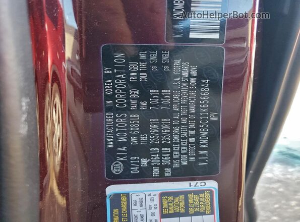 KNDMB5C11K6566844 2019 KIA SEDONA Burgundy VIN კოდის სტიკერის ხედი