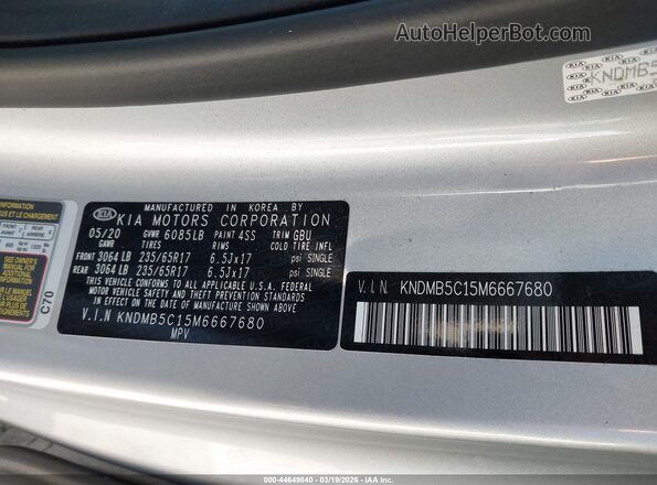 KNDMB5C15M6667680 2021 KIA SEDONA Silver Вид підкапотного простору