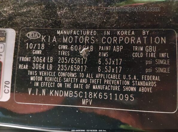 KNDMB5C18K6511095 2019 KIA SEDONA Черный Вид подкапотного пространства