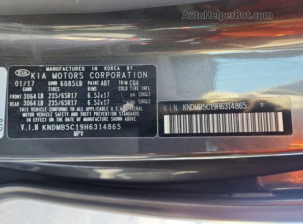 KNDMB5C19H6314865 2017 KIA SEDONA Серый Панорамный вид салона 360°