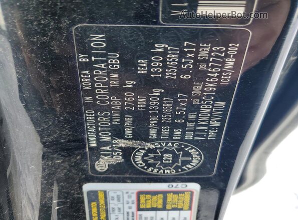 KNDMB5C19K6467723 2019 KIA SEDONA Black Vista de la etiqueta del VIN