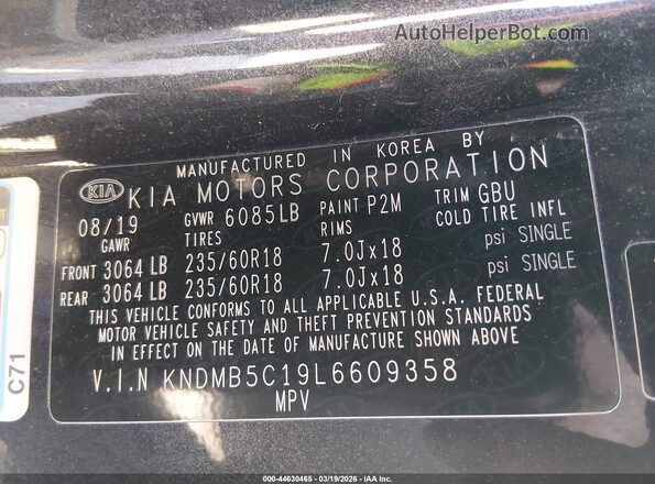 KNDMB5C19L6609358 2020 KIA SEDONA Black Engine compartment view