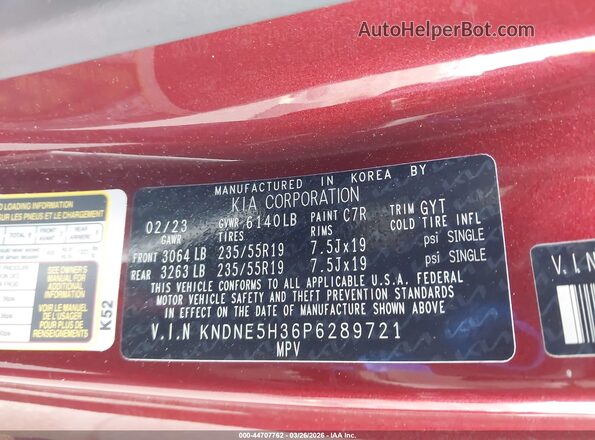 KNDNE5H36P6289721 2023 KIA CARNIVAL MPV Бордовый Вид подкапотного пространства