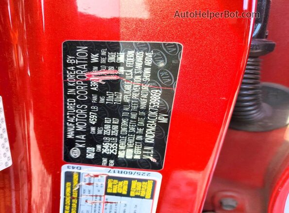 KNDPM3AC0K7539869 2019 KIA SPORTAGE Red Widok naklejki z numerem VIN