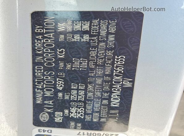 KNDPM3AC0K7567655 2019 KIA SPORTAGE Silver Vista interior de 360 grados