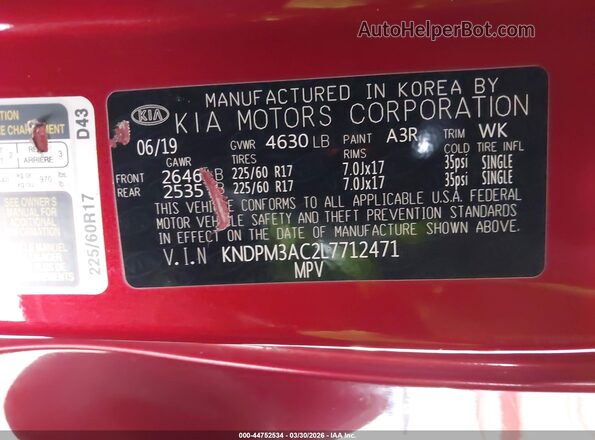 KNDPM3AC2L7712471 2020 KIA SPORTAGE Красный Вид подкапотного пространства