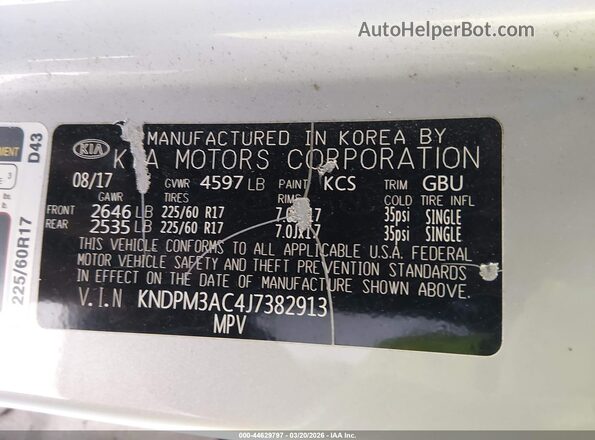 KNDPM3AC4J7382913 2018 KIA SPORTAGE Серебряный Вид подкапотного пространства
